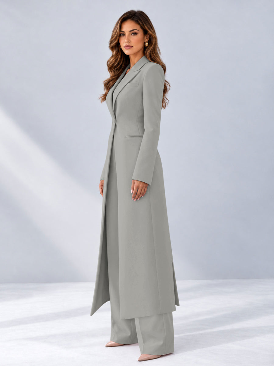 Silver 2 Pieces Tailored Fit Notch Lapel One Button Women's Suits