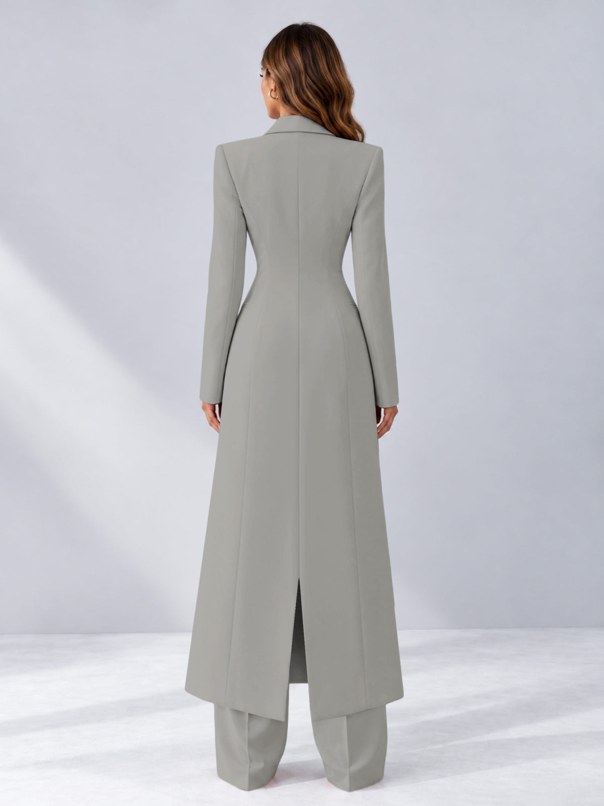 Silver 2 Pieces Tailored Fit Notch Lapel One Button Women's Suits