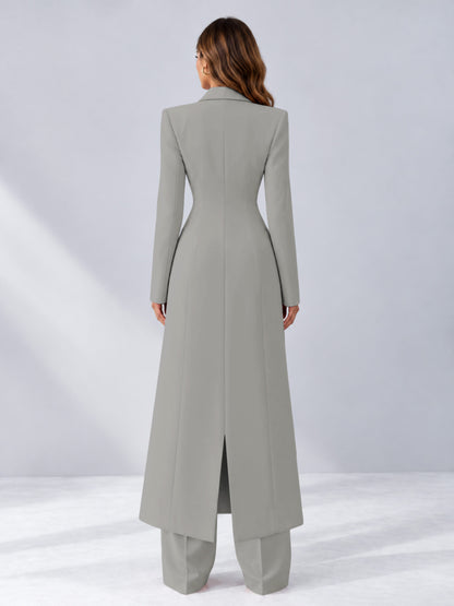 Silver 2 Pieces Tailored Fit Notch Lapel One Button Women's Suits