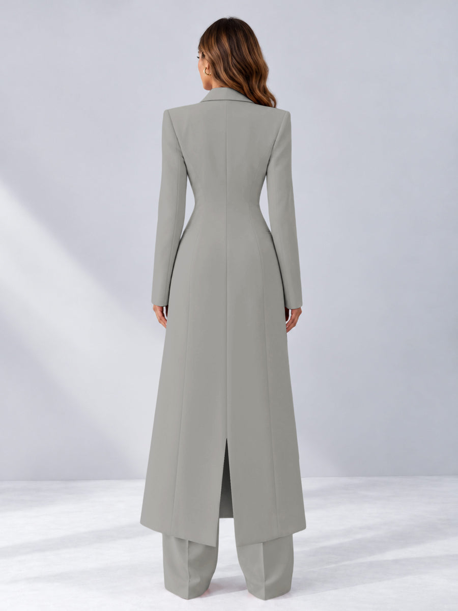 Silver 2 Pieces Tailored Fit Notch Lapel One Button Women's Suits