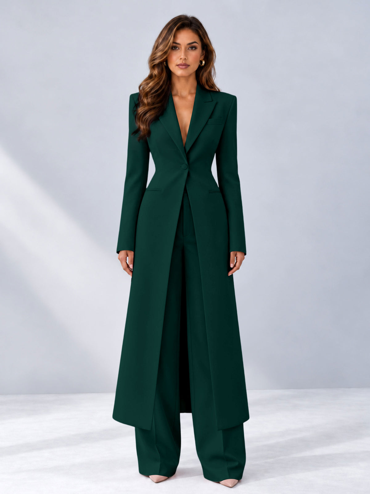 Teal 2 Pieces Tailored Fit Notch Lapel One Button Women's Suits