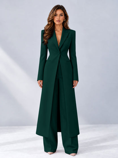 Teal 2 Pieces Tailored Fit Notch Lapel One Button Women's Suits