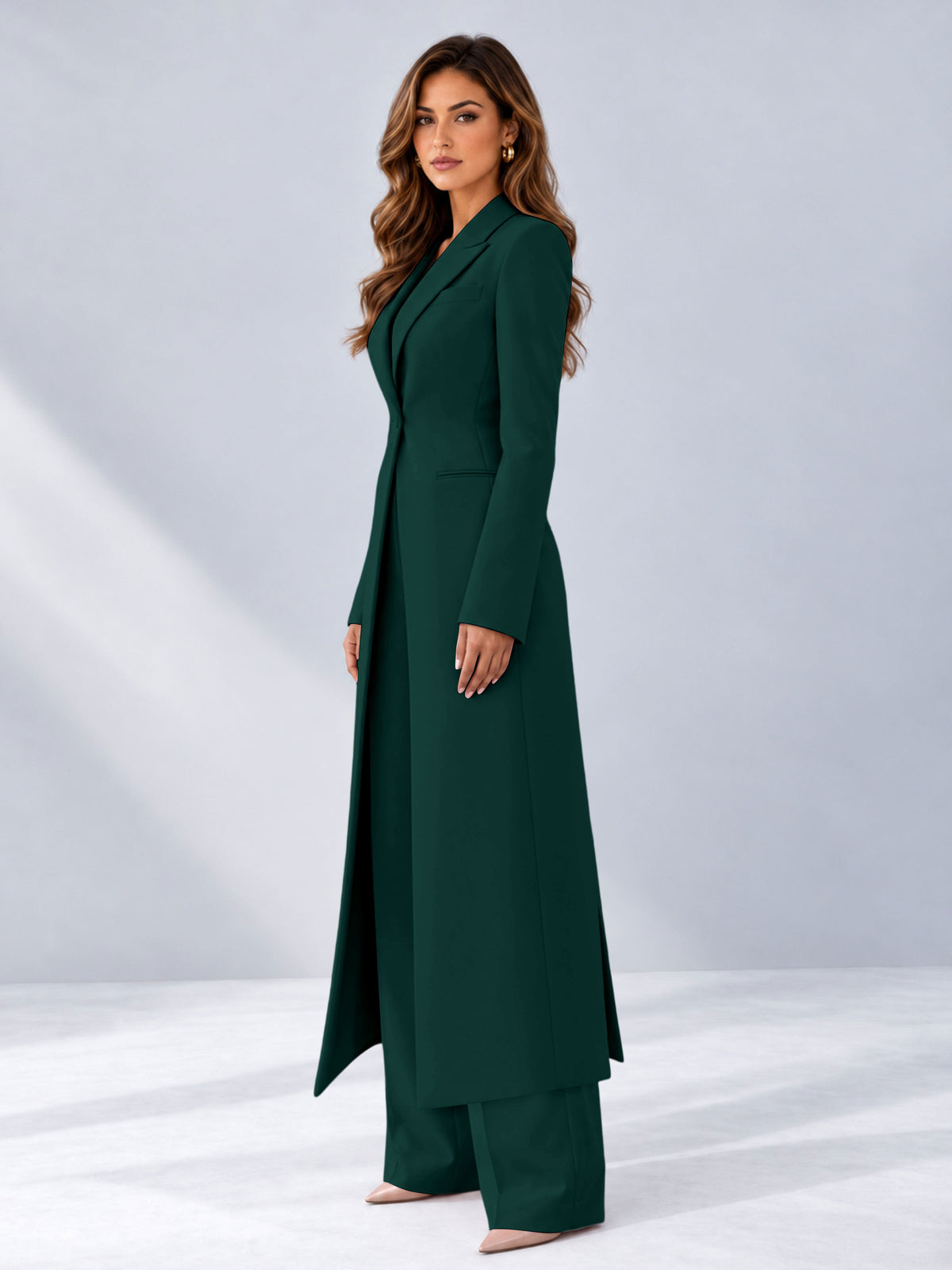 Teal 2 Pieces Tailored Fit Notch Lapel One Button Women's Suits