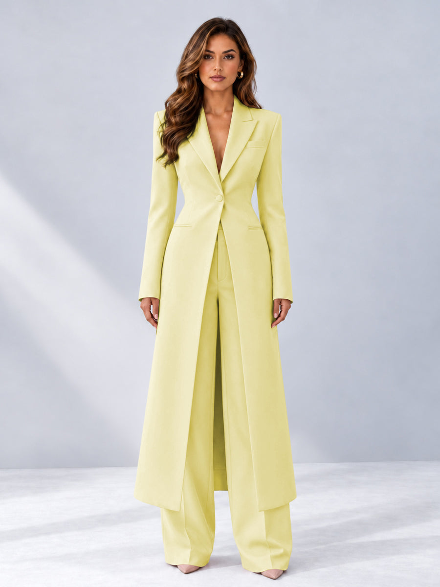 Yellow 2 Pieces Tailored Fit Notch Lapel One Button Women's Suits