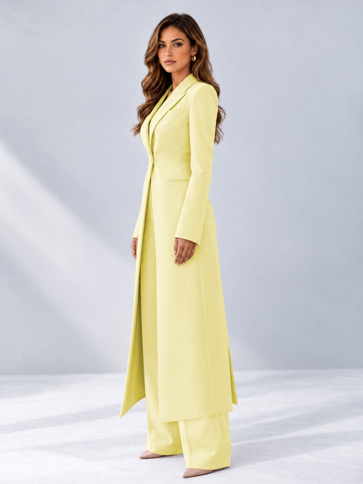 Yellow 2 Pieces Tailored Fit Notch Lapel One Button Women's Suits