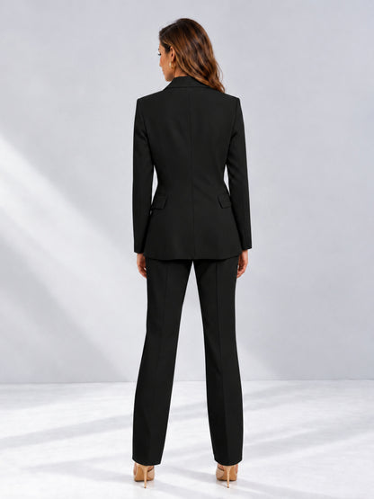 Black 2 Pieces Tailored Fit Notched Lapel One Button Women's Suits 