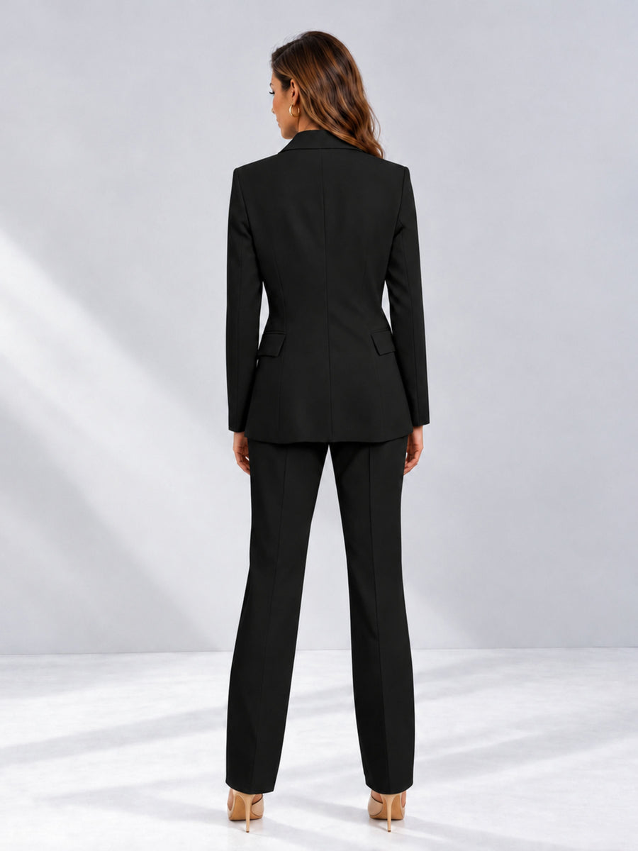 Black 2 Pieces Tailored Fit Notched Lapel One Button Women's Suits 