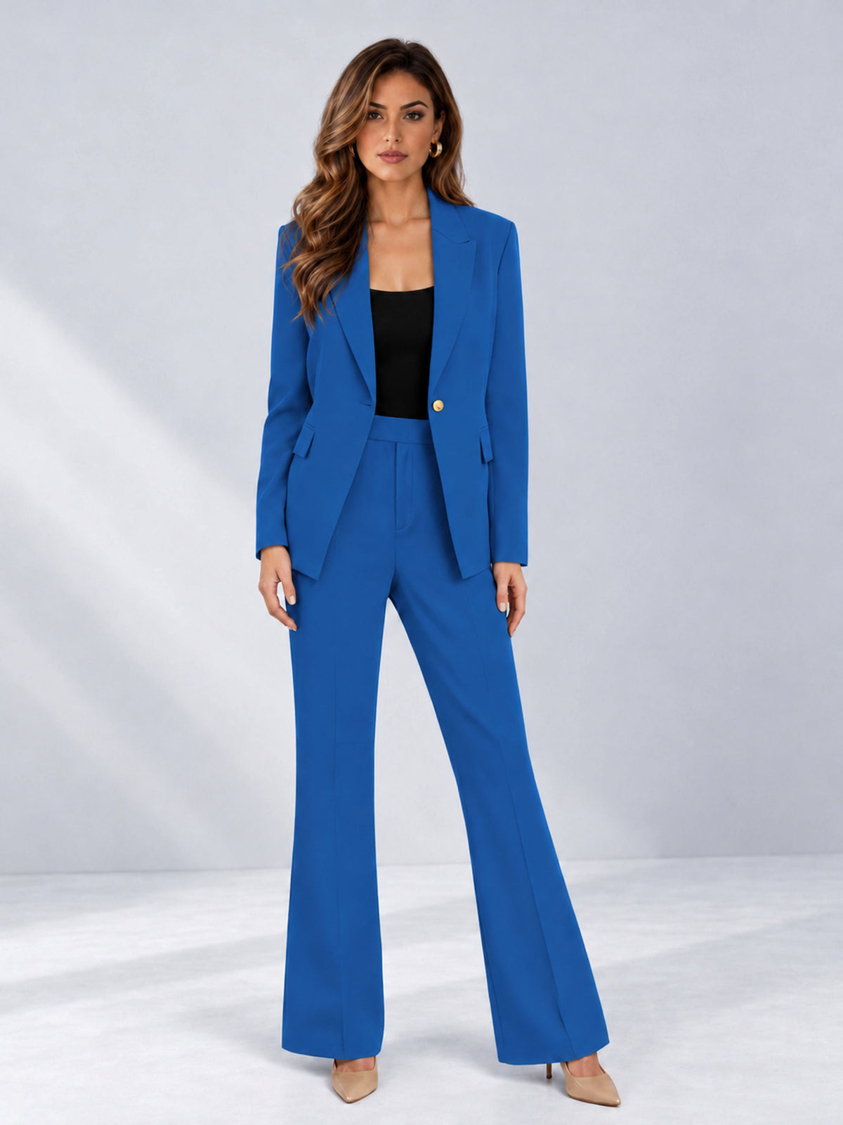 Blue 2 Pieces Tailored Fit Notched Lapel One Button Women's Suits 
