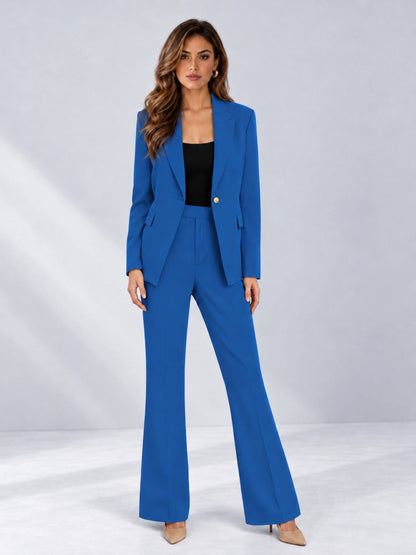 Blue 2 Pieces Tailored Fit Notched Lapel One Button Women's Suits 