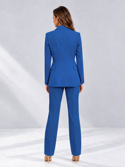 Blue 2 Pieces Tailored Fit Notched Lapel One Button Women's Suits 