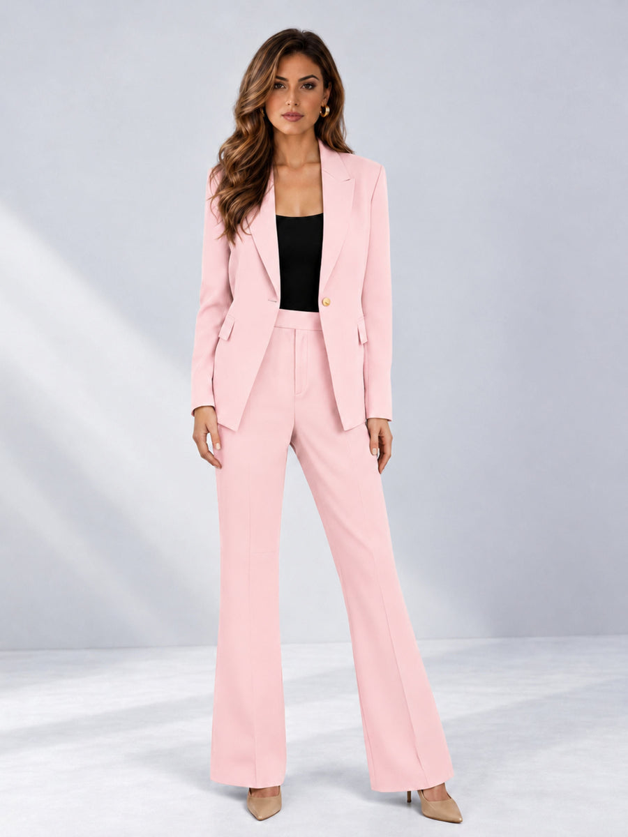 Blush Pink 2 Pieces Tailored Fit Notched Lapel One Button Women's Suits 