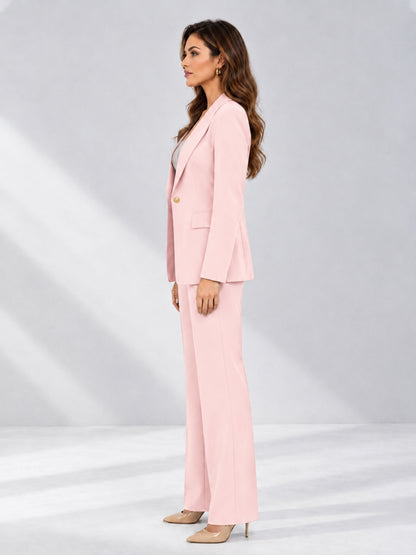 Blush Pink 2 Pieces Tailored Fit Notched Lapel One Button Women's Suits 