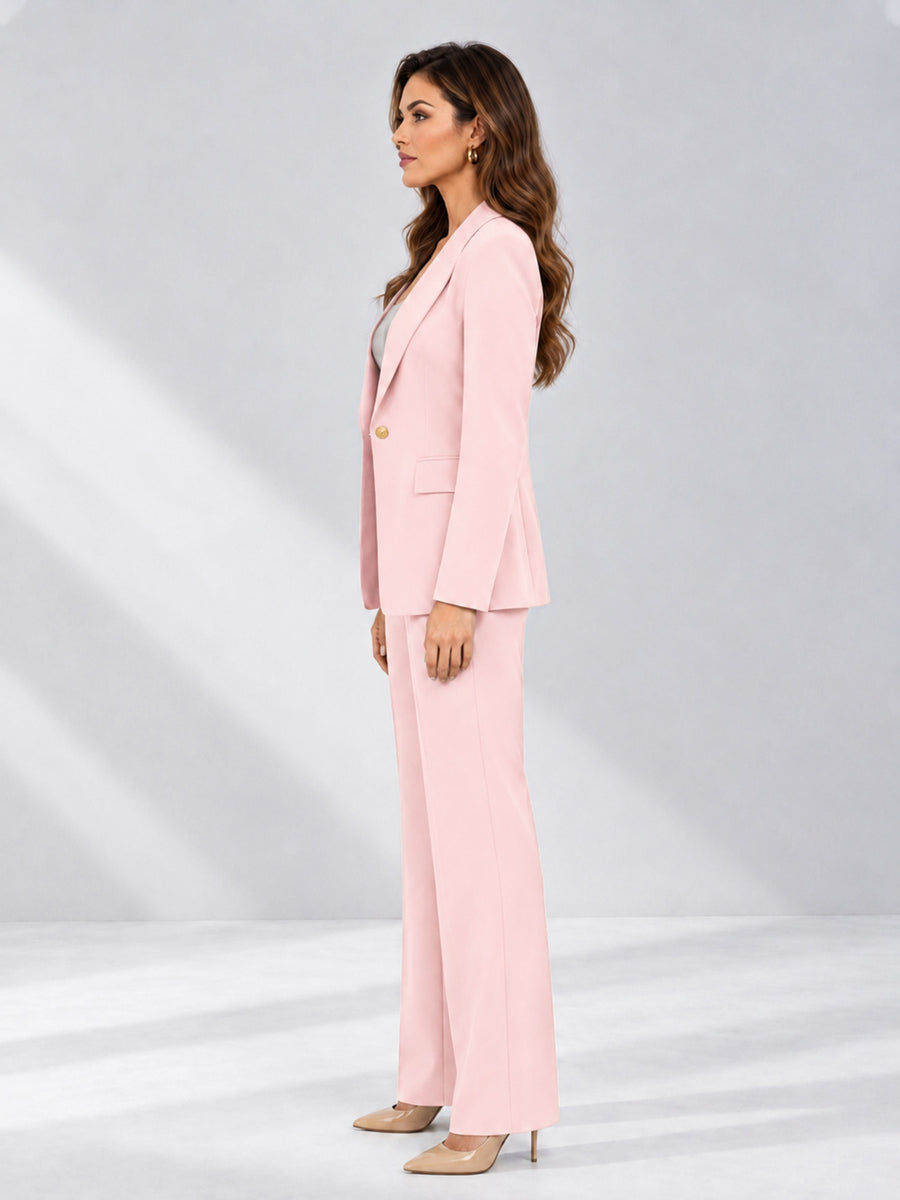 Blush Pink 2 Pieces Tailored Fit Notched Lapel One Button Women's Suits 