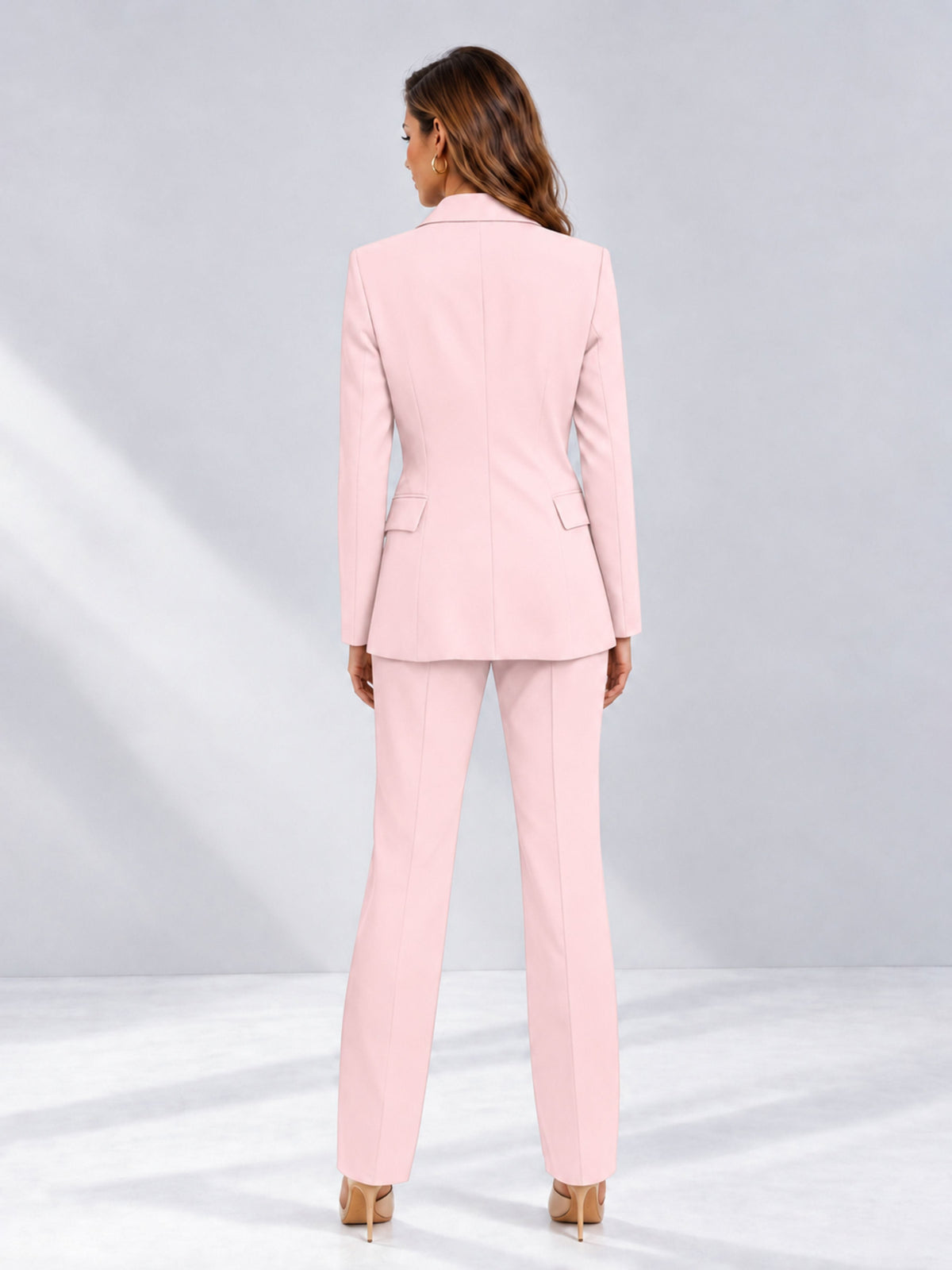 Blush Pink 2 Pieces Tailored Fit Notched Lapel One Button Women's Suits 