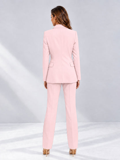 Blush Pink 2 Pieces Tailored Fit Notched Lapel One Button Women's Suits 