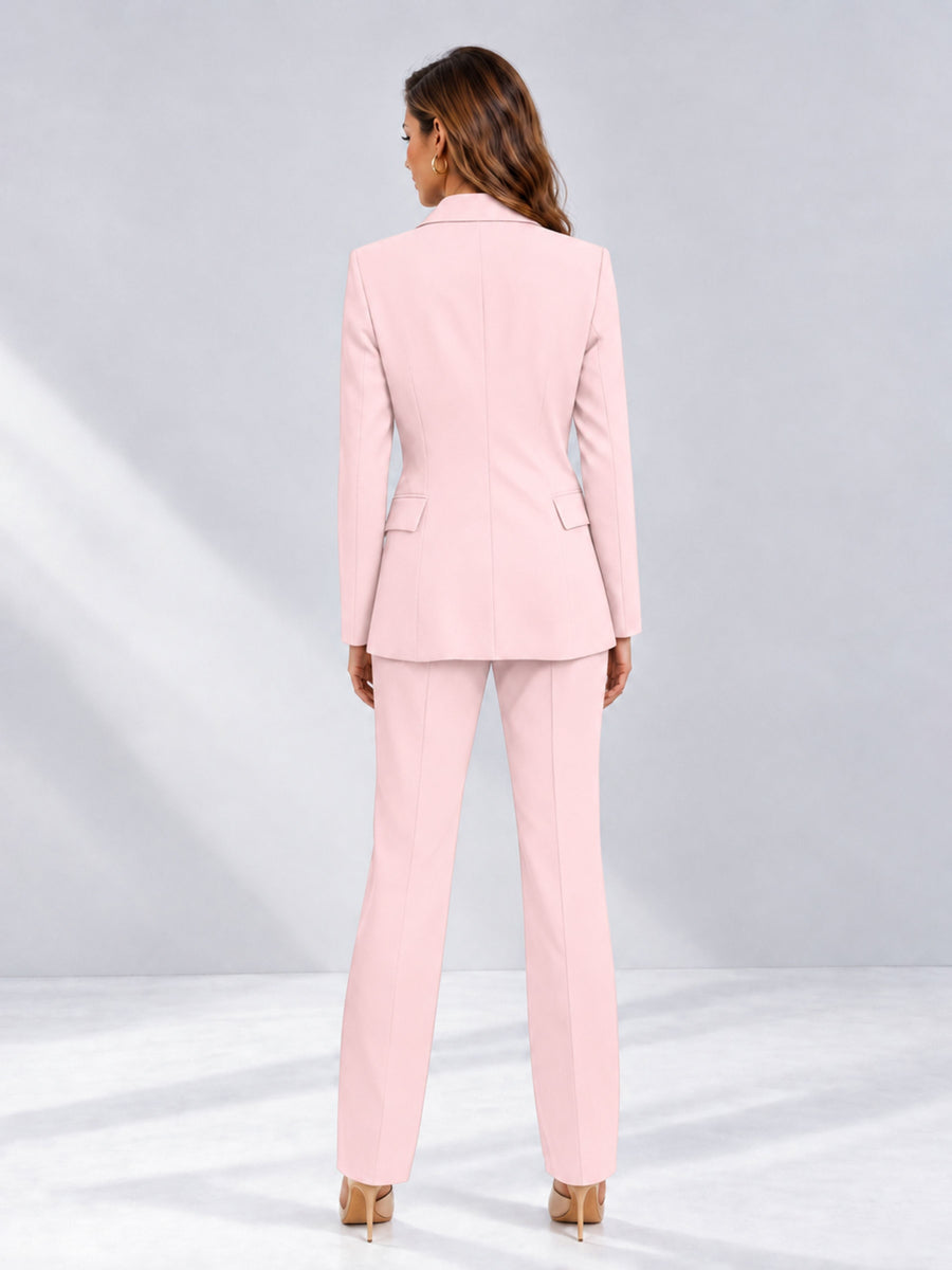 Blush Pink 2 Pieces Tailored Fit Notched Lapel One Button Women's Suits 