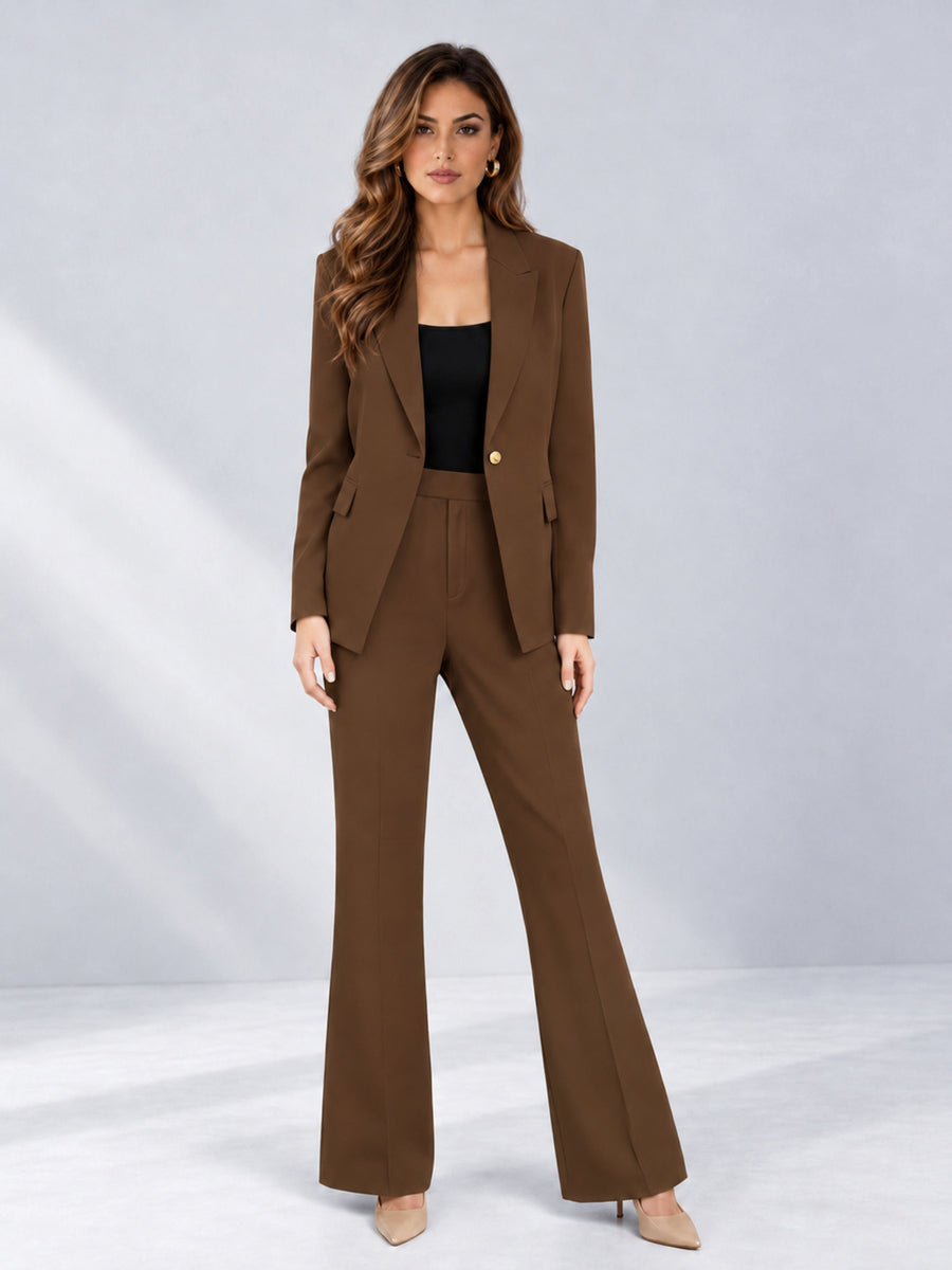 Brown 2 Pieces Tailored Fit Notched Lapel One Button Women's Suits 