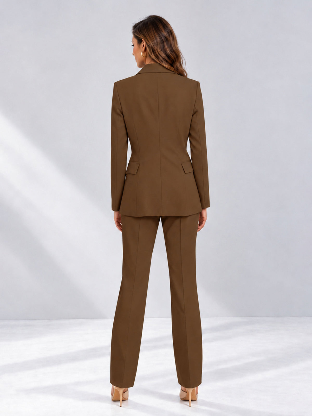 Brown 2 Pieces Tailored Fit Notched Lapel One Button Women's Suits 