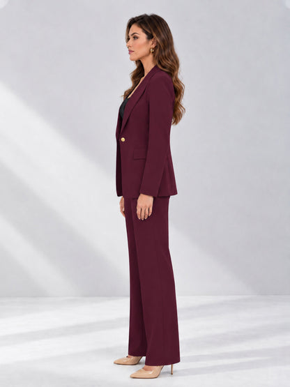 Burgundy 2 Pieces Tailored Fit Notched Lapel One Button Women's Suits 