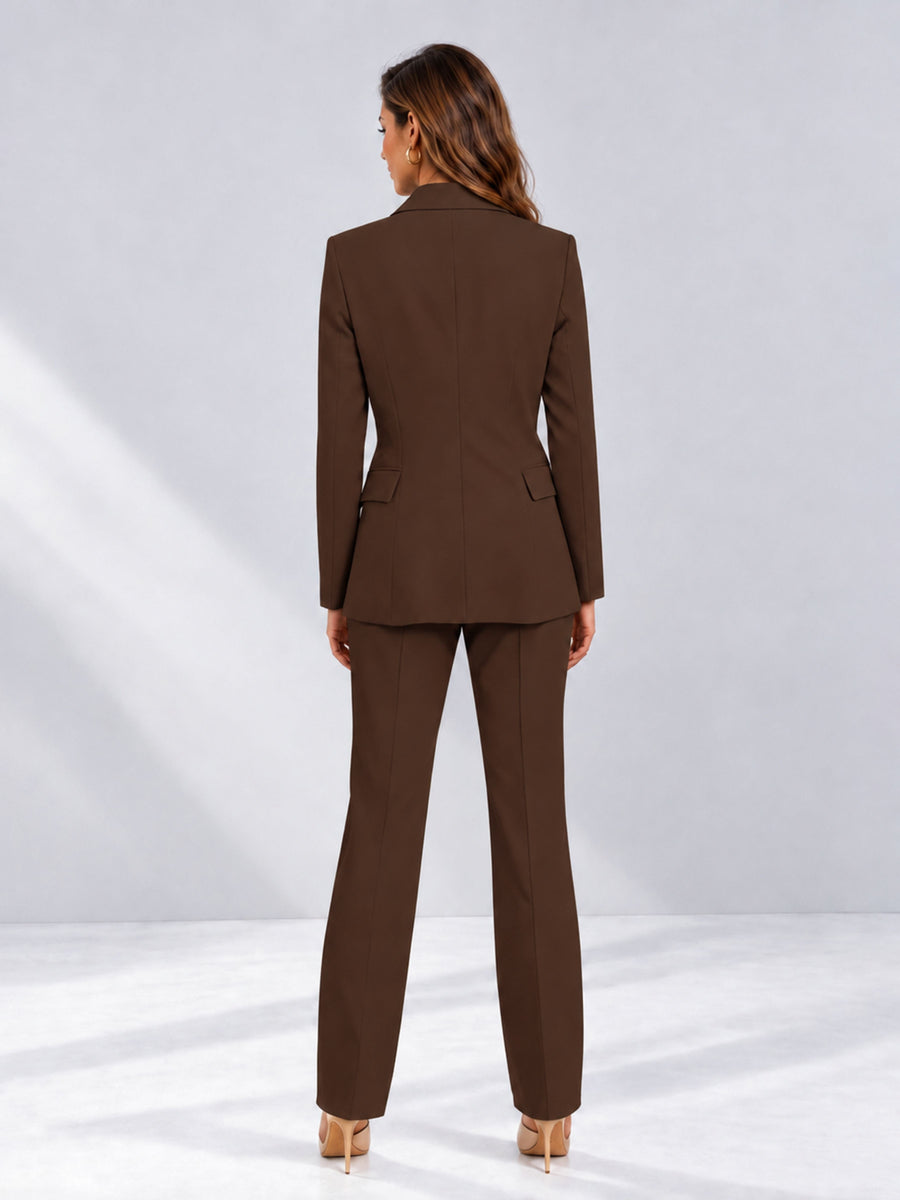 Chocolate 2 Pieces Tailored Fit Notched Lapel One Button Women's Suits 