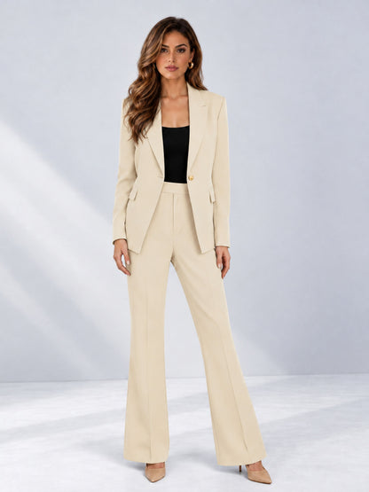 Cream 2 Pieces Tailored Fit Notched Lapel One Button Women's Suits 