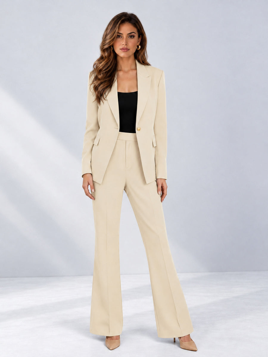 Cream 2 Pieces Tailored Fit Notched Lapel One Button Women's Suits 