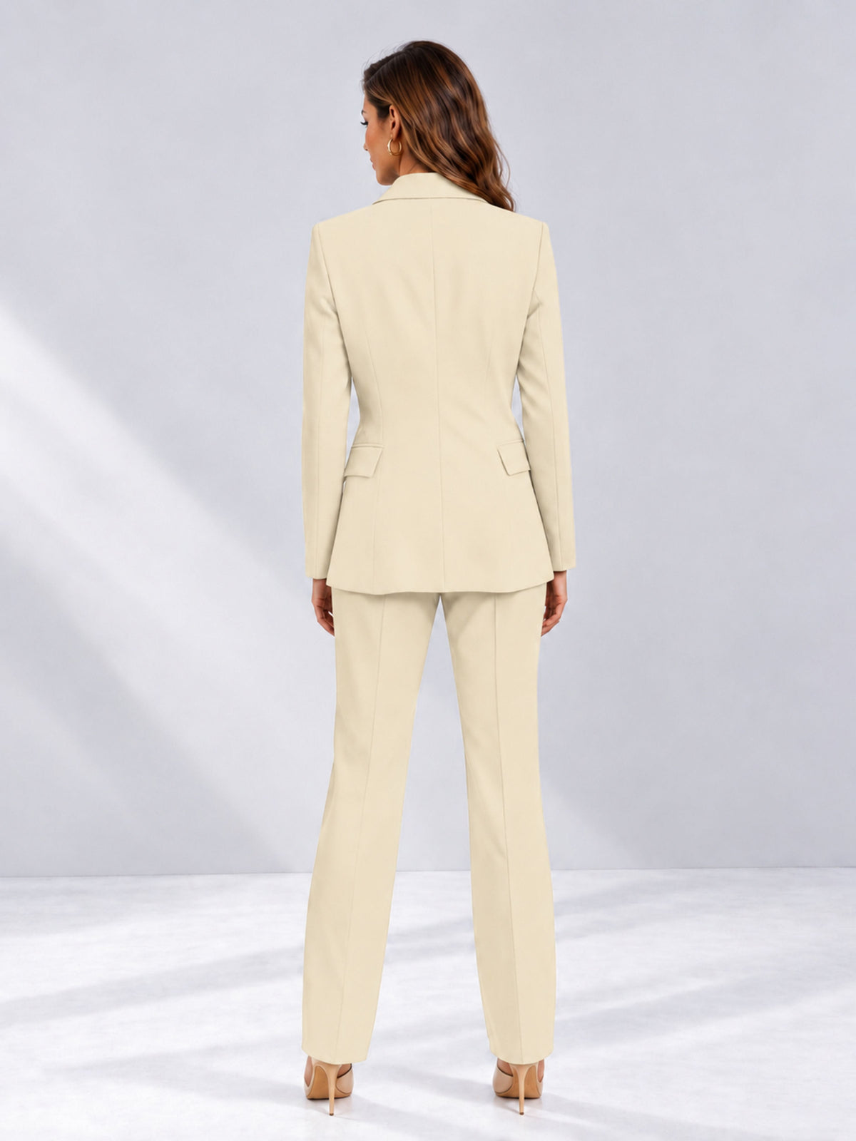 Cream 2 Pieces Tailored Fit Notched Lapel One Button Women's Suits 