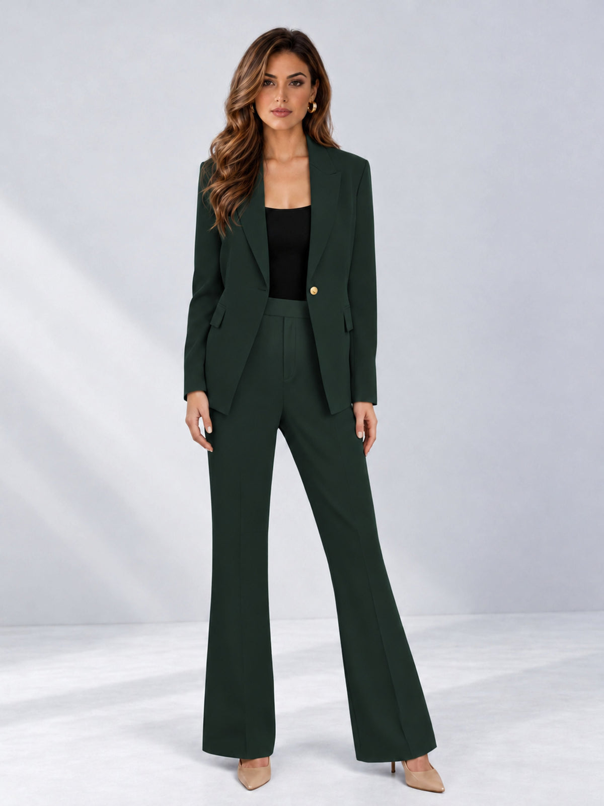 Dark Green 2 Pieces Tailored Fit Notched Lapel One Button Women's Suits 