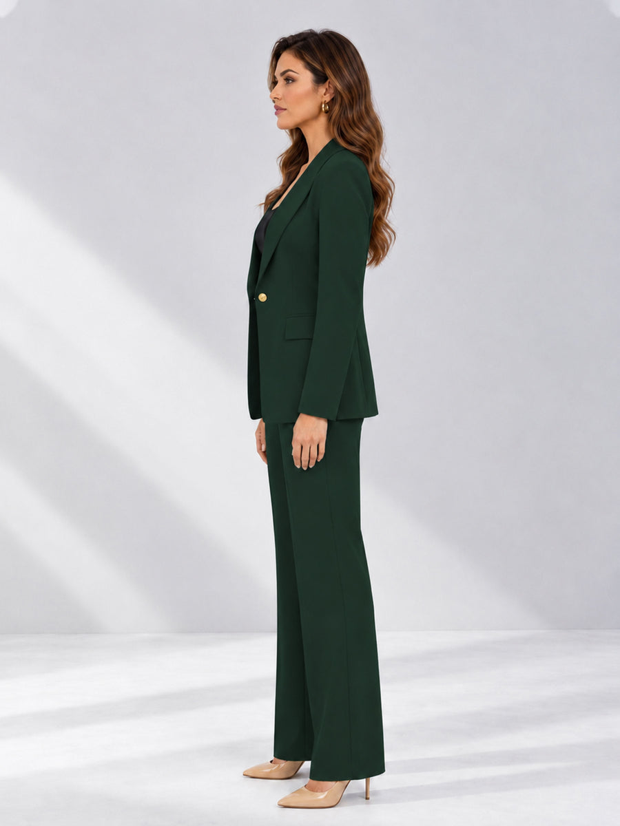Dark Green 2 Pieces Tailored Fit Notched Lapel One Button Women's Suits 