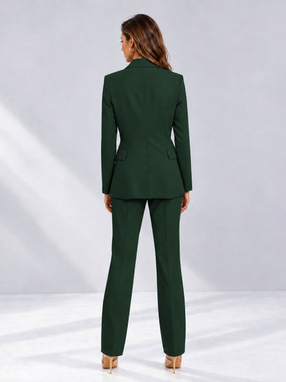 Dark Green 2 Pieces Tailored Fit Notched Lapel One Button Women's Suits 