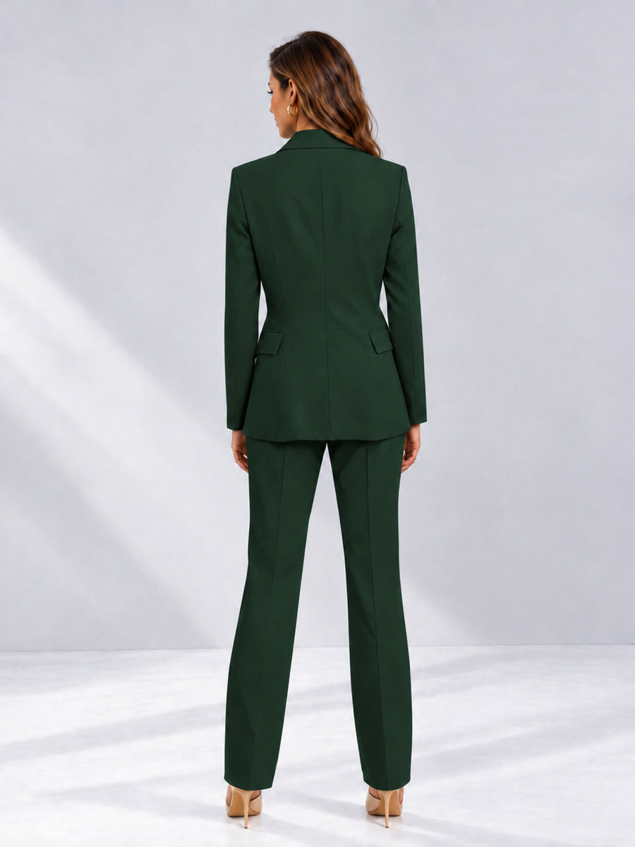 Dark Green 2 Pieces Tailored Fit Notched Lapel One Button Women's Suits 