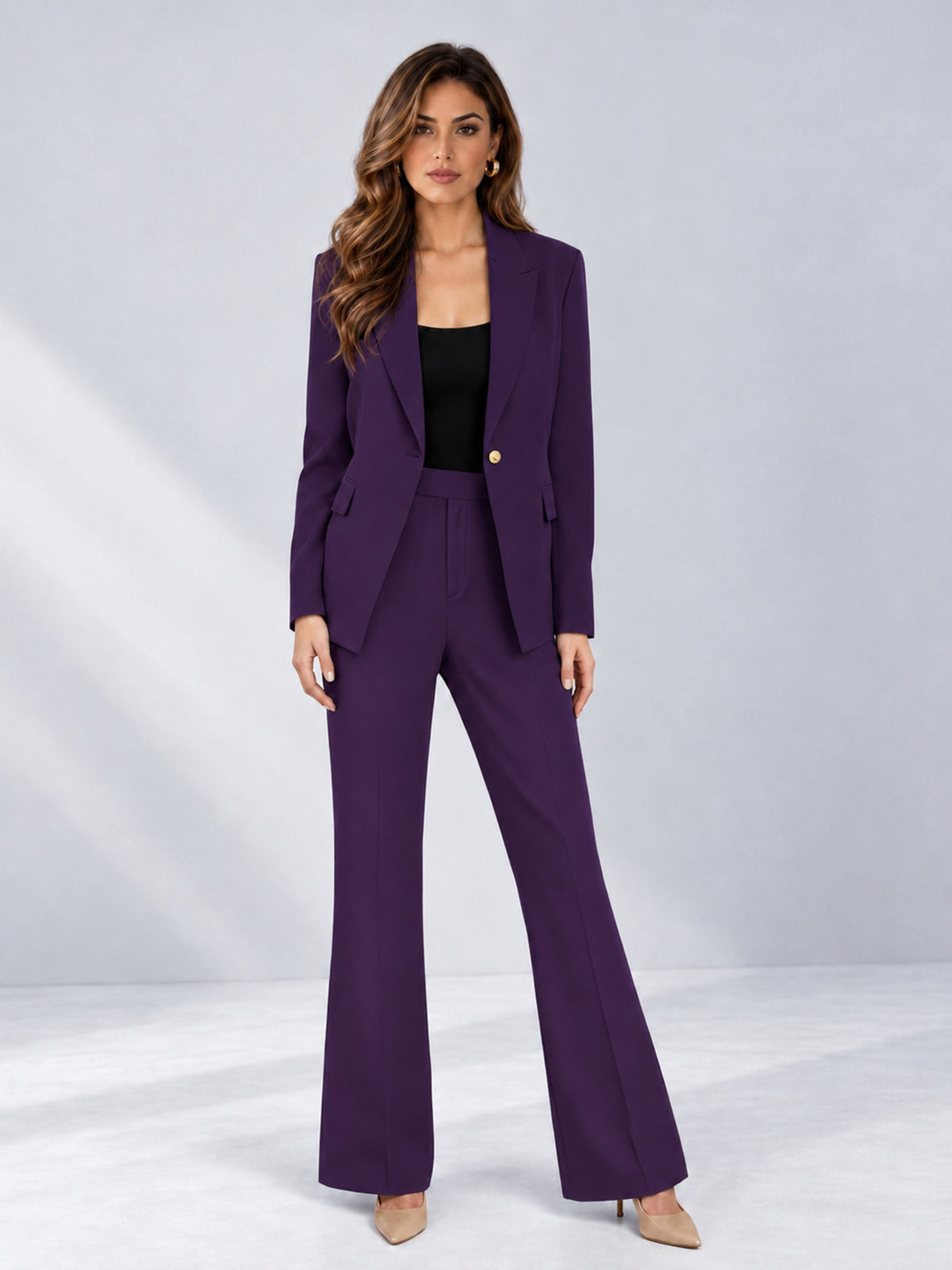 Dark Purple 2 Pieces Tailored Fit Notched Lapel One Button Women's Suits  