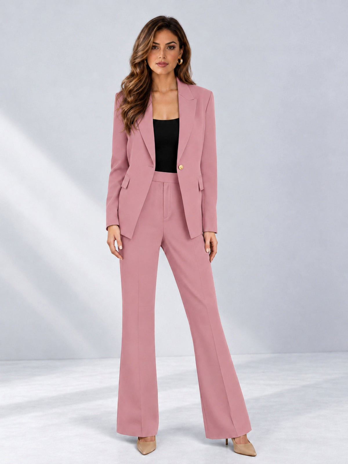 Dusty Rose 2 Pieces Tailored Fit Notched Lapel One Button Women's Suits 