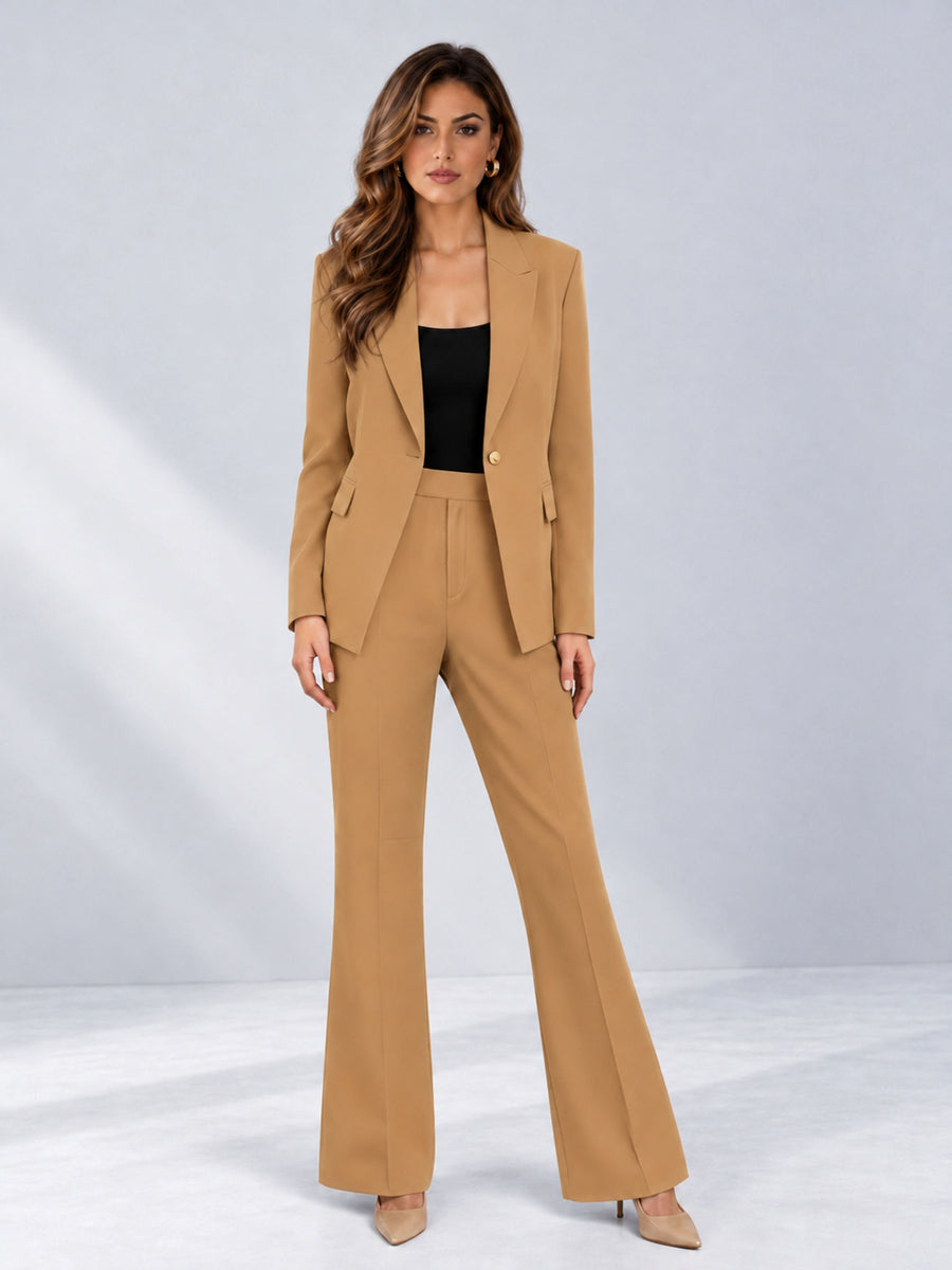 Gold 2 Pieces Tailored Fit Notched Lapel One Button Women's Suits 