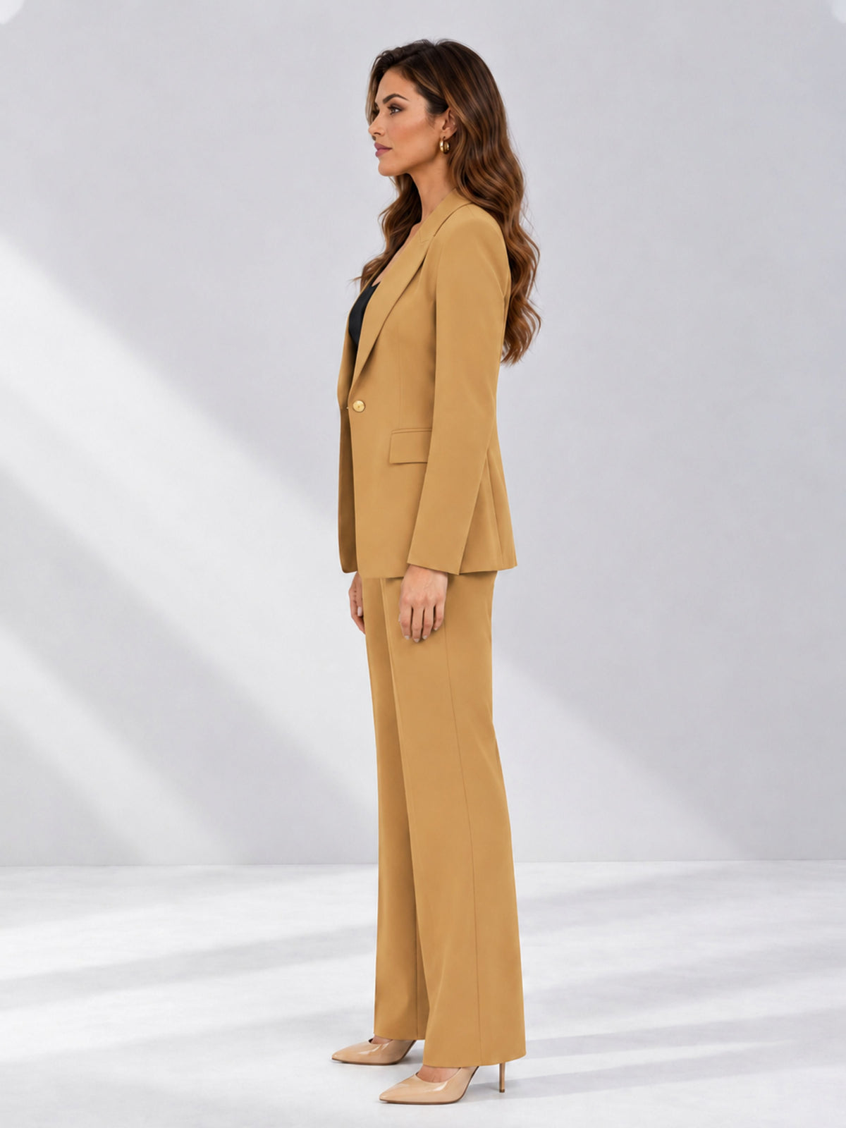 Gold 2 Pieces Tailored Fit Notched Lapel One Button Women's Suits 