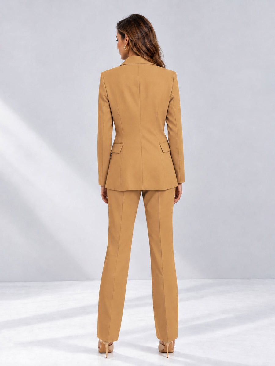 Gold 2 Pieces Tailored Fit Notched Lapel One Button Women's Suits 
