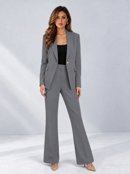 Gray 2 Pieces Tailored Fit Notched Lapel One Button Women's Suits 