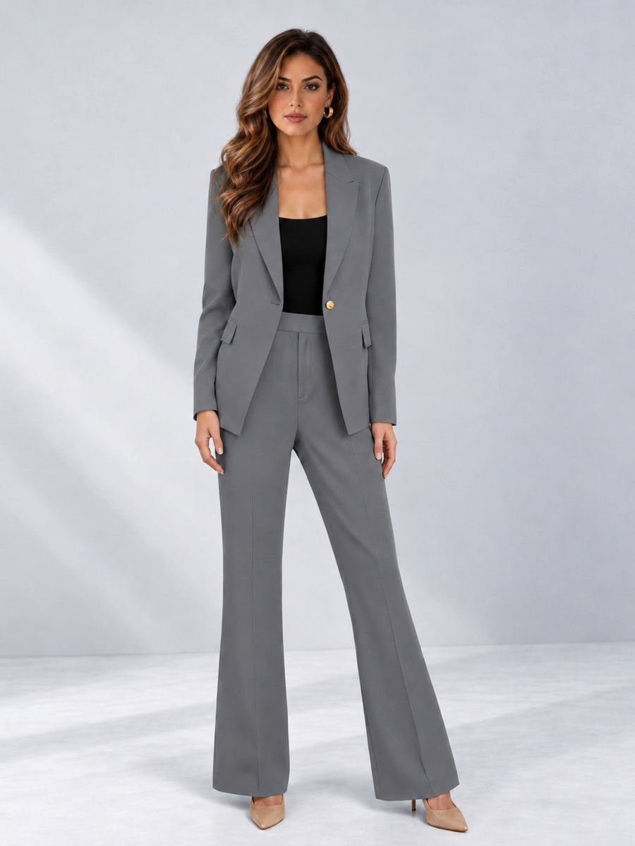 Gray 2 Pieces Tailored Fit Notched Lapel One Button Women's Suits 