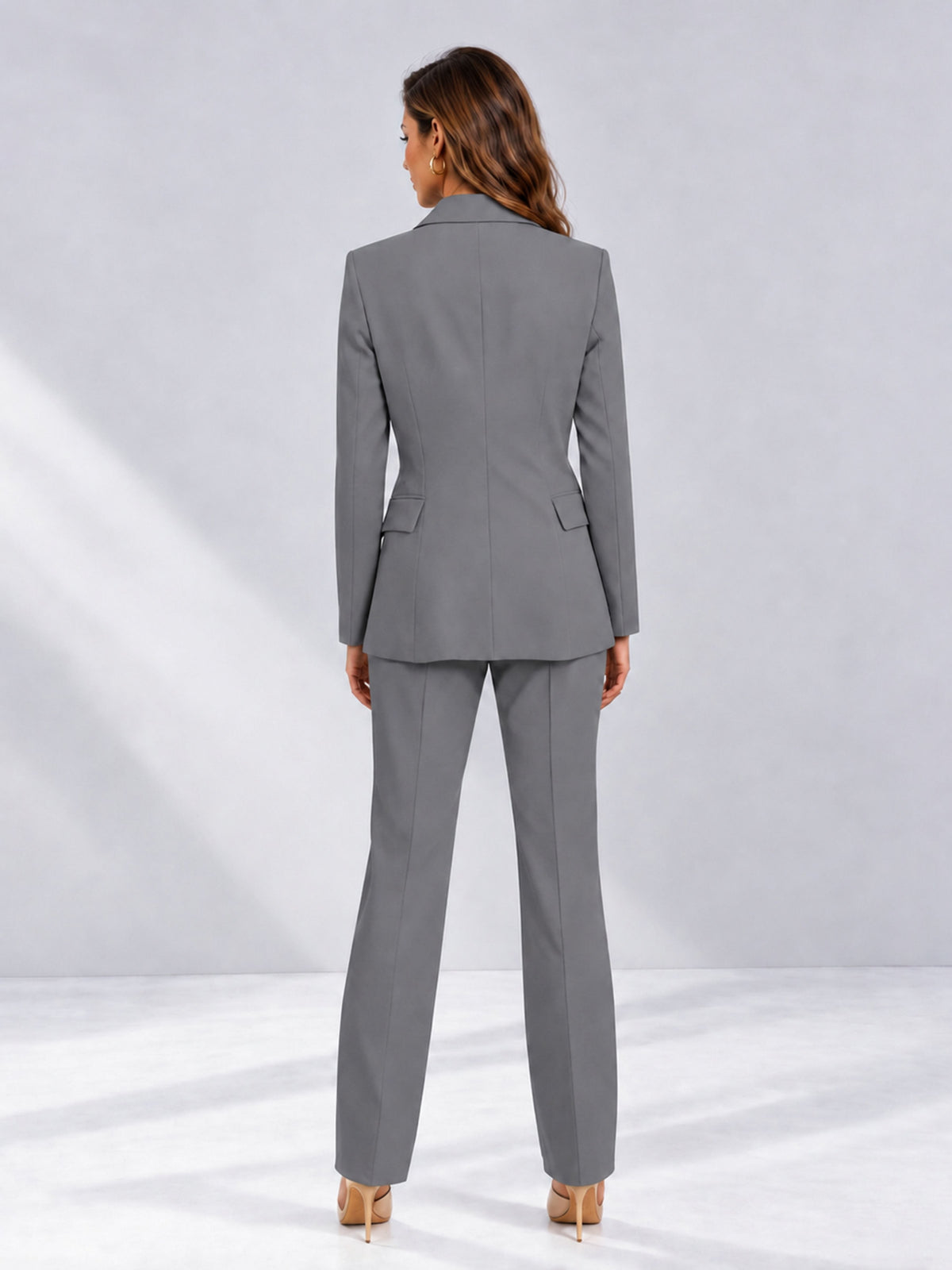 Gray 2 Pieces Tailored Fit Notched Lapel One Button Women's Suits 