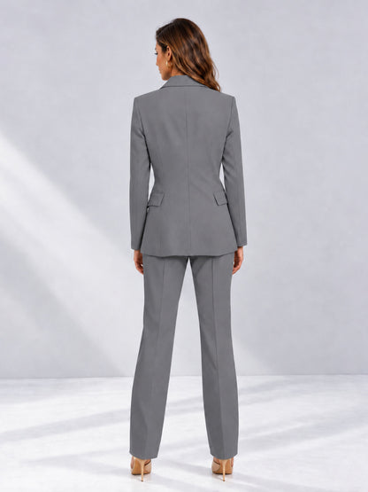 Gray 2 Pieces Tailored Fit Notched Lapel One Button Women's Suits 