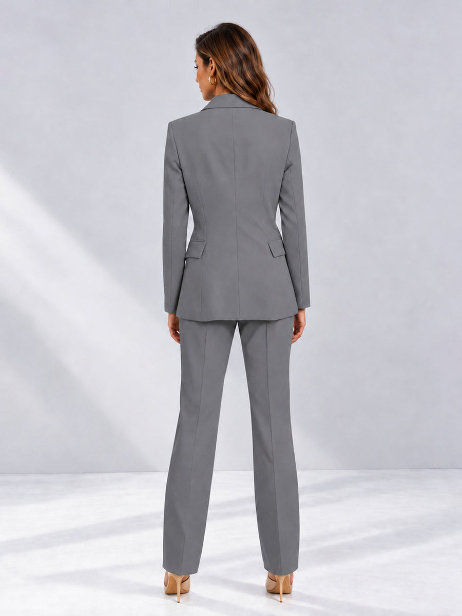 Gray 2 Pieces Tailored Fit Notched Lapel One Button Women's Suits 