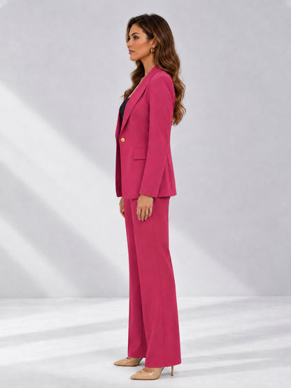 Hot Pink 2 Pieces Tailored Fit Notched Lapel One Button Women's Suits 