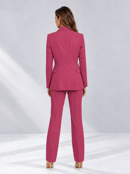 Hot Pink 2 Pieces Tailored Fit Notched Lapel One Button Women's Suits 