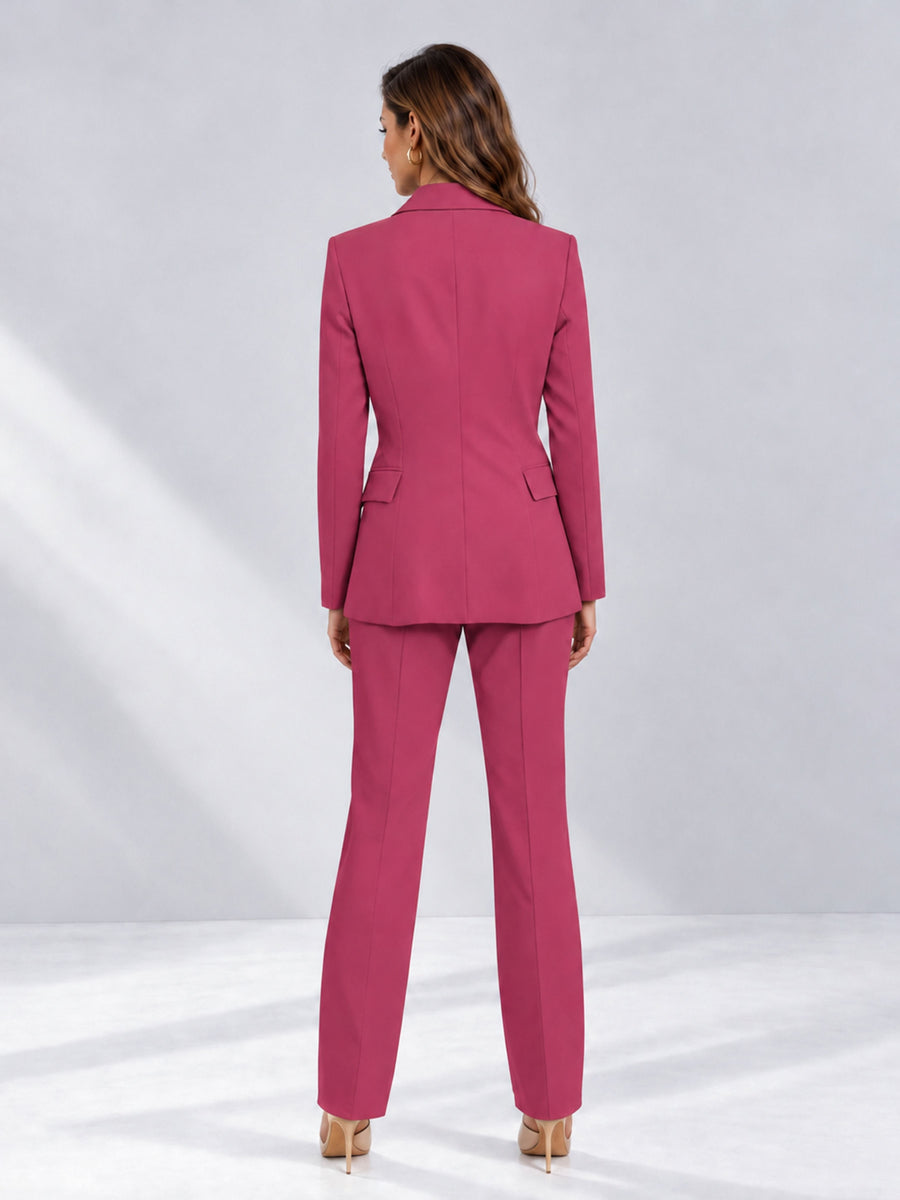 Hot Pink 2 Pieces Tailored Fit Notched Lapel One Button Women's Suits 
