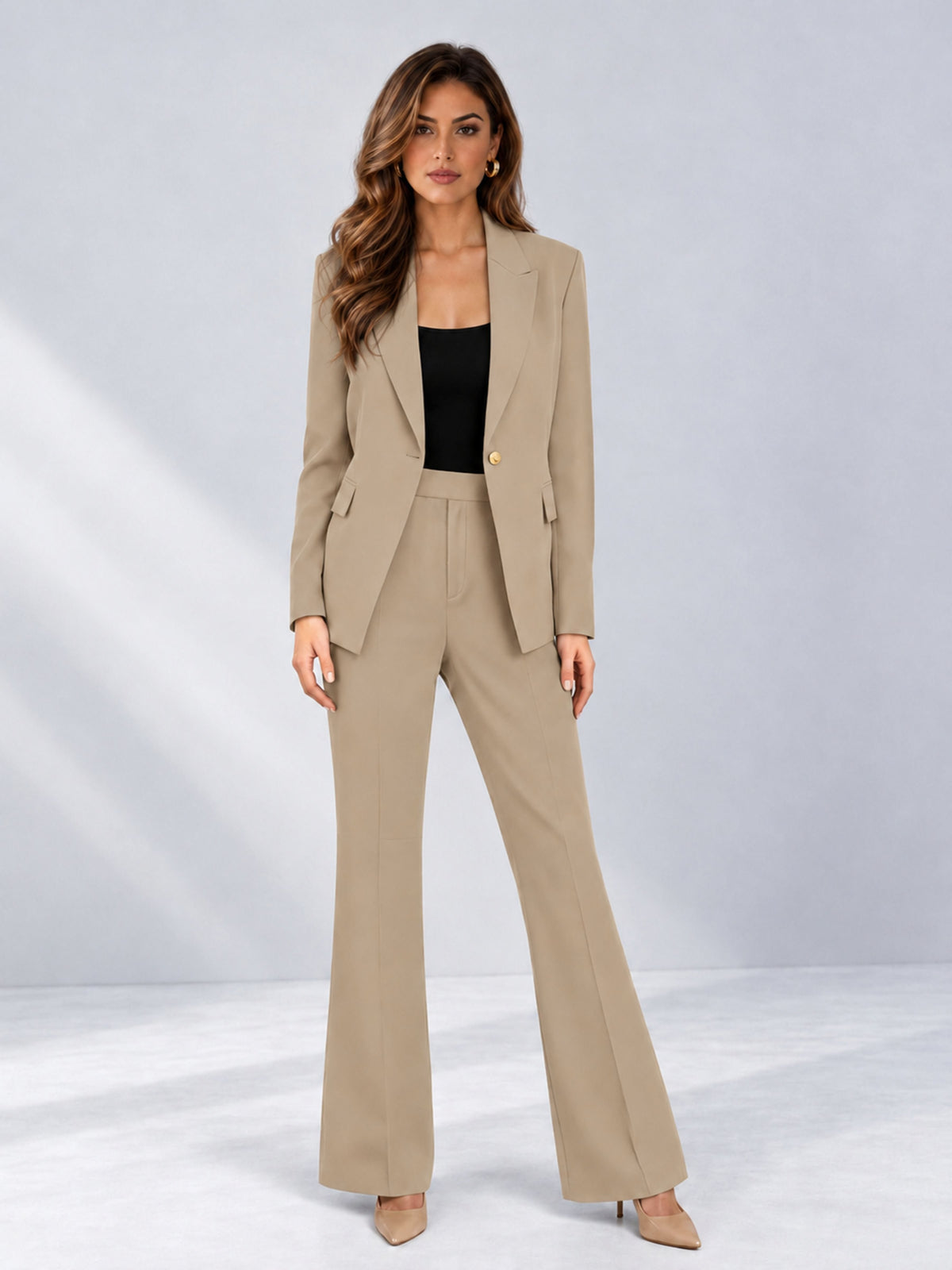 Khaki 2 Pieces Tailored Fit Notched Lapel One Button Women's Suits 