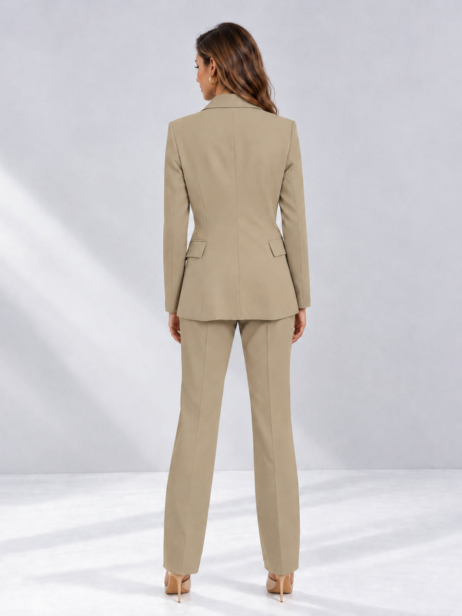 Khaki 2 Pieces Tailored Fit Notched Lapel One Button Women's Suits 
