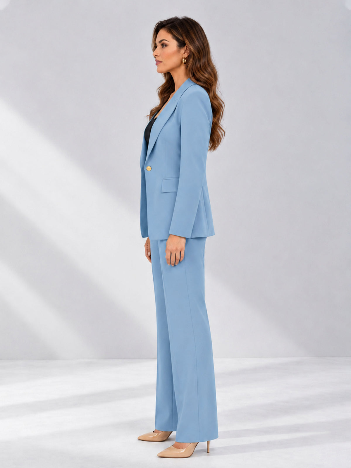Light Blue 2 Pieces Tailored Fit Notched Lapel One Button Women's Suits 