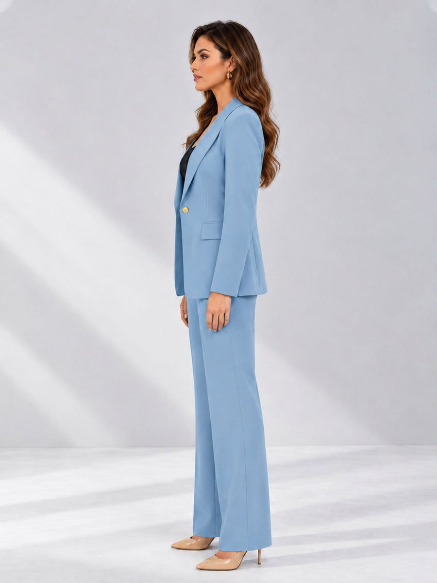 Light Blue 2 Pieces Tailored Fit Notched Lapel One Button Women's Suits 