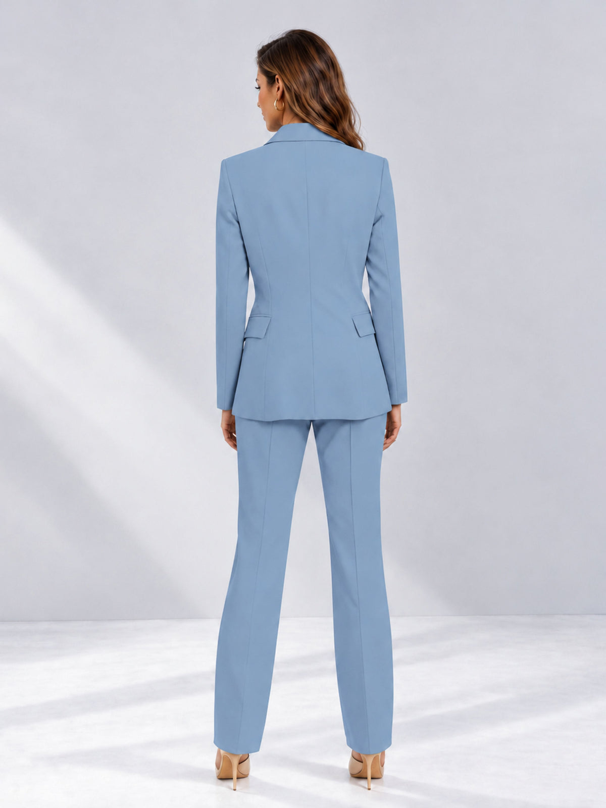 Light Blue 2 Pieces Tailored Fit Notched Lapel One Button Women's Suits 