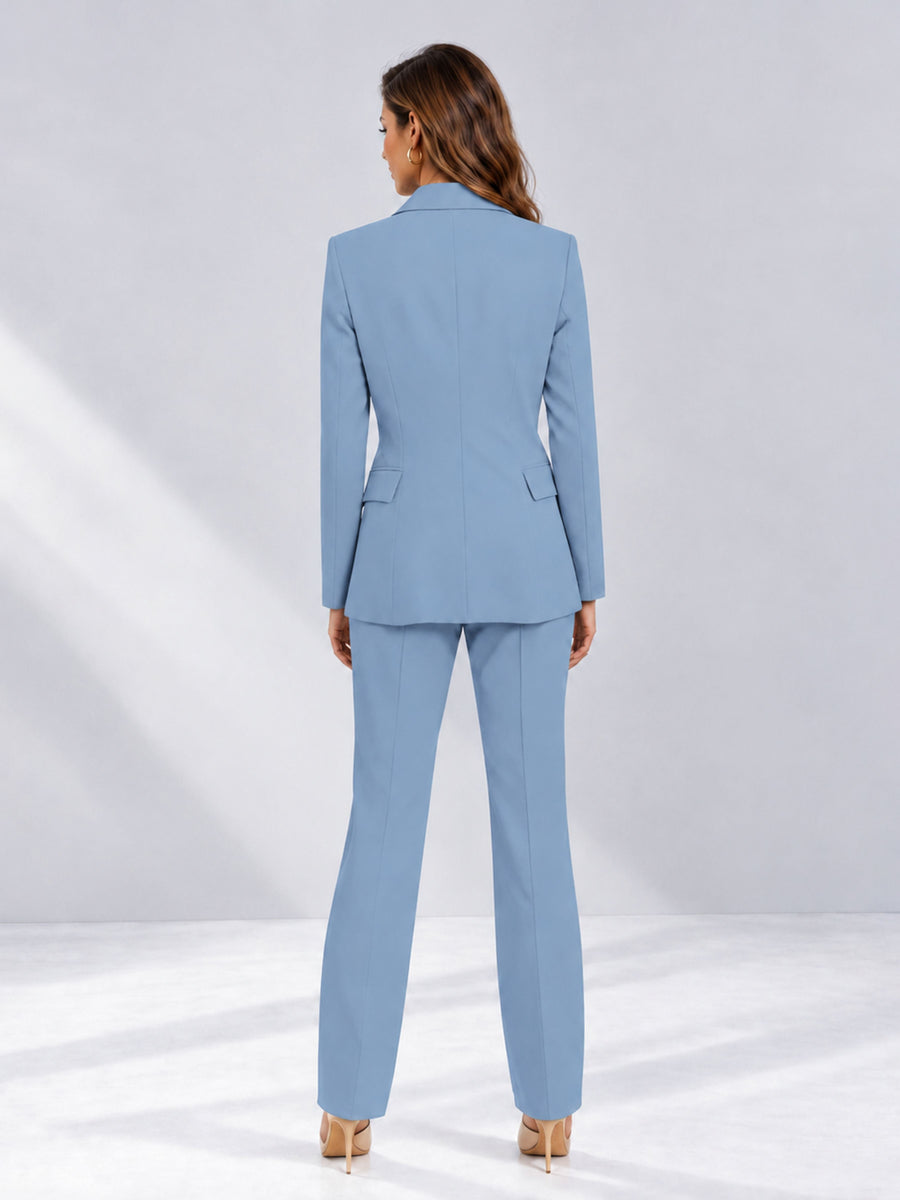 Light Blue 2 Pieces Tailored Fit Notched Lapel One Button Women's Suits 